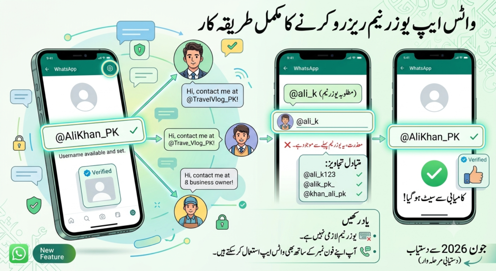 واٹس ایپ میں یوزرنیم ریزرو کرنے کا طریقہ، سیٹنگز میں جا کر اکاؤنٹ کے آپشن سے یوزرنیم منتخب کریں